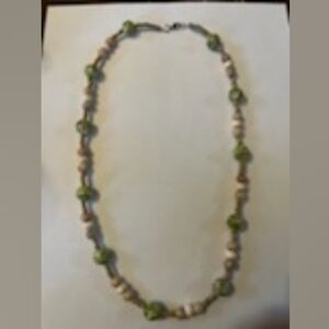 Jelly's Jewelry and Boutique Handcrafted Green and Beige Beaded Necklace